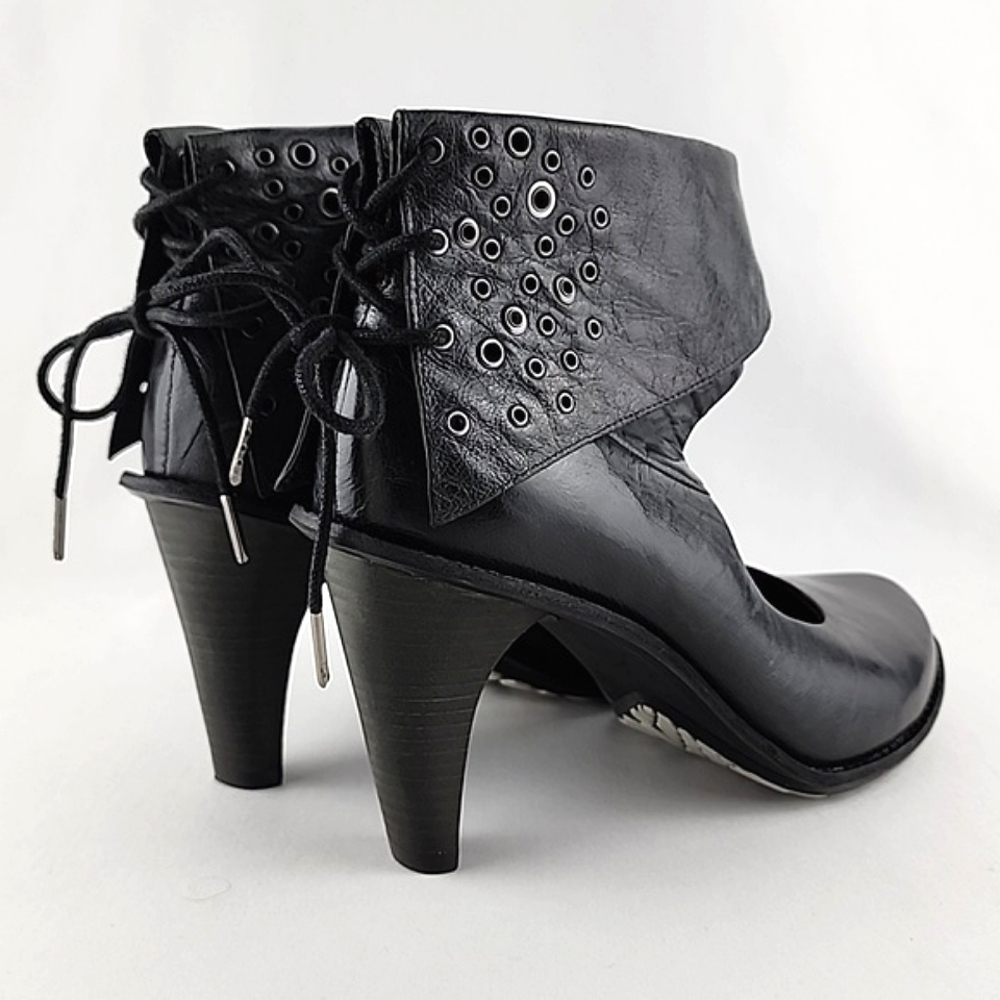 TSUBO Pump  Heels Shoes Black Leather Back Lace Ankle Foldover Tall Cuff Size 8 - Picture 10 of 15